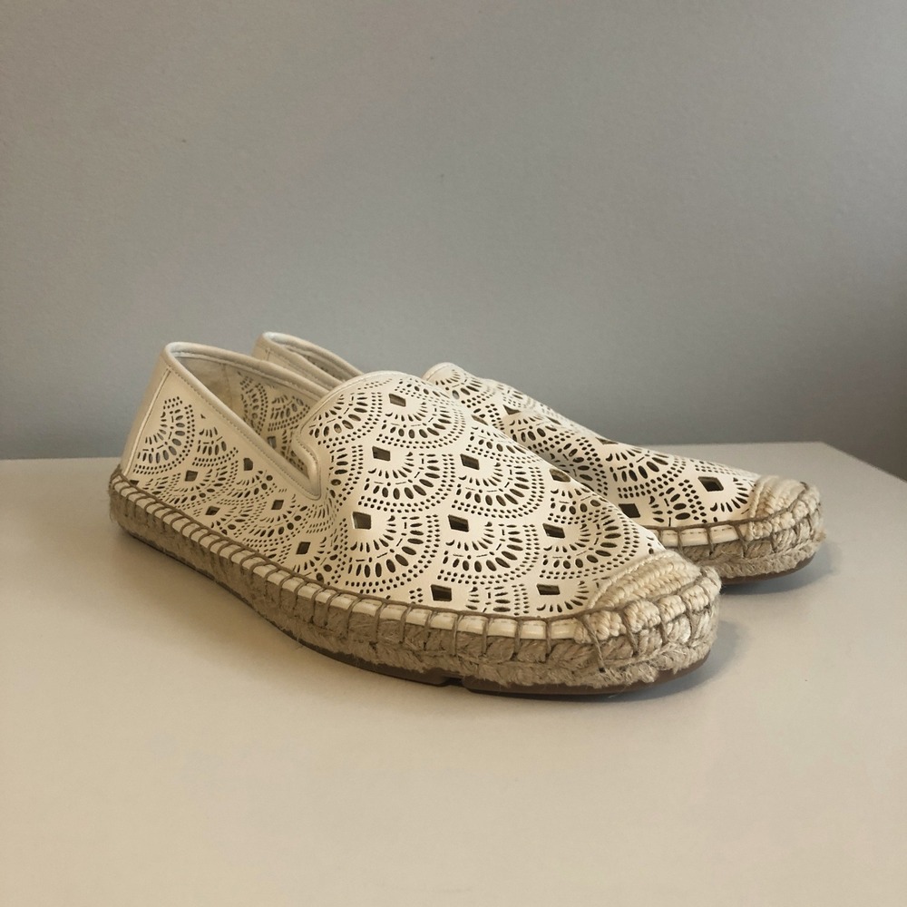 Talbots Womens Izzy Espadrille Eyelet Loafer‎ Size 7.5 White Vacation Summer
